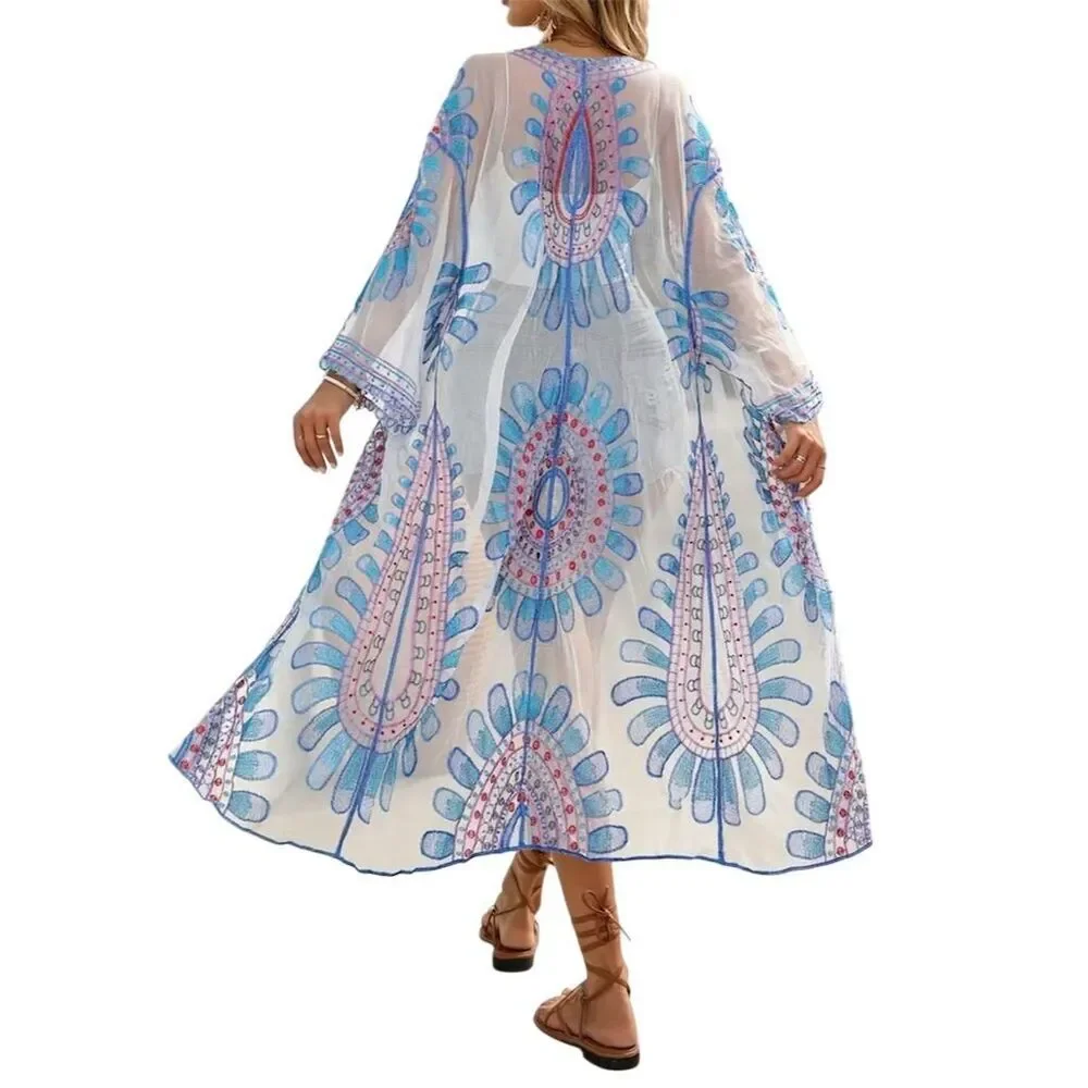 Chic Bohemian Crochet Floral Kimono Cardigan Beach Cover-Up Multicolor - Picture 10 of 12